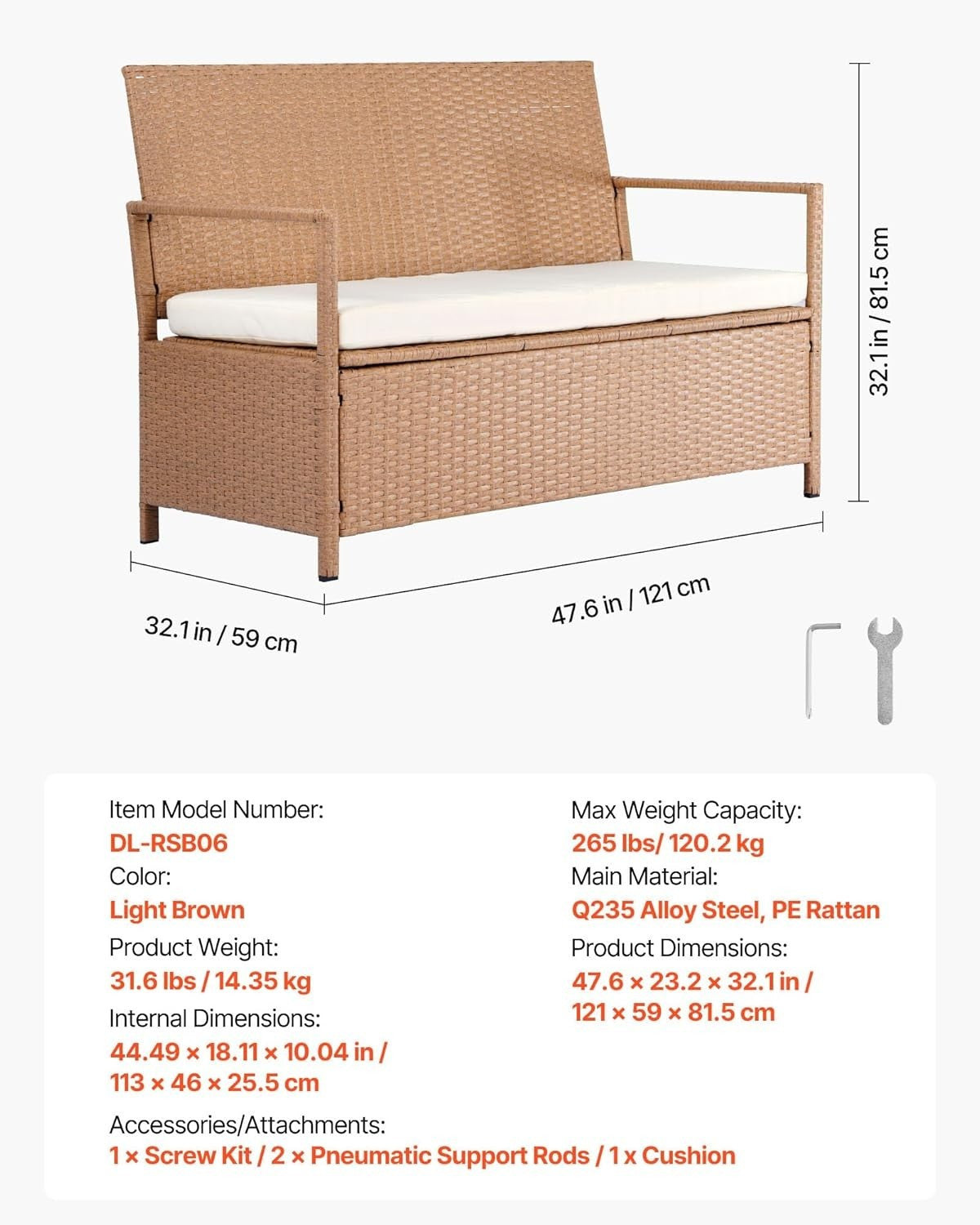 Outdoor 2-Person Storage Bench with Cushion – Weatherproof Rattan Deck Box