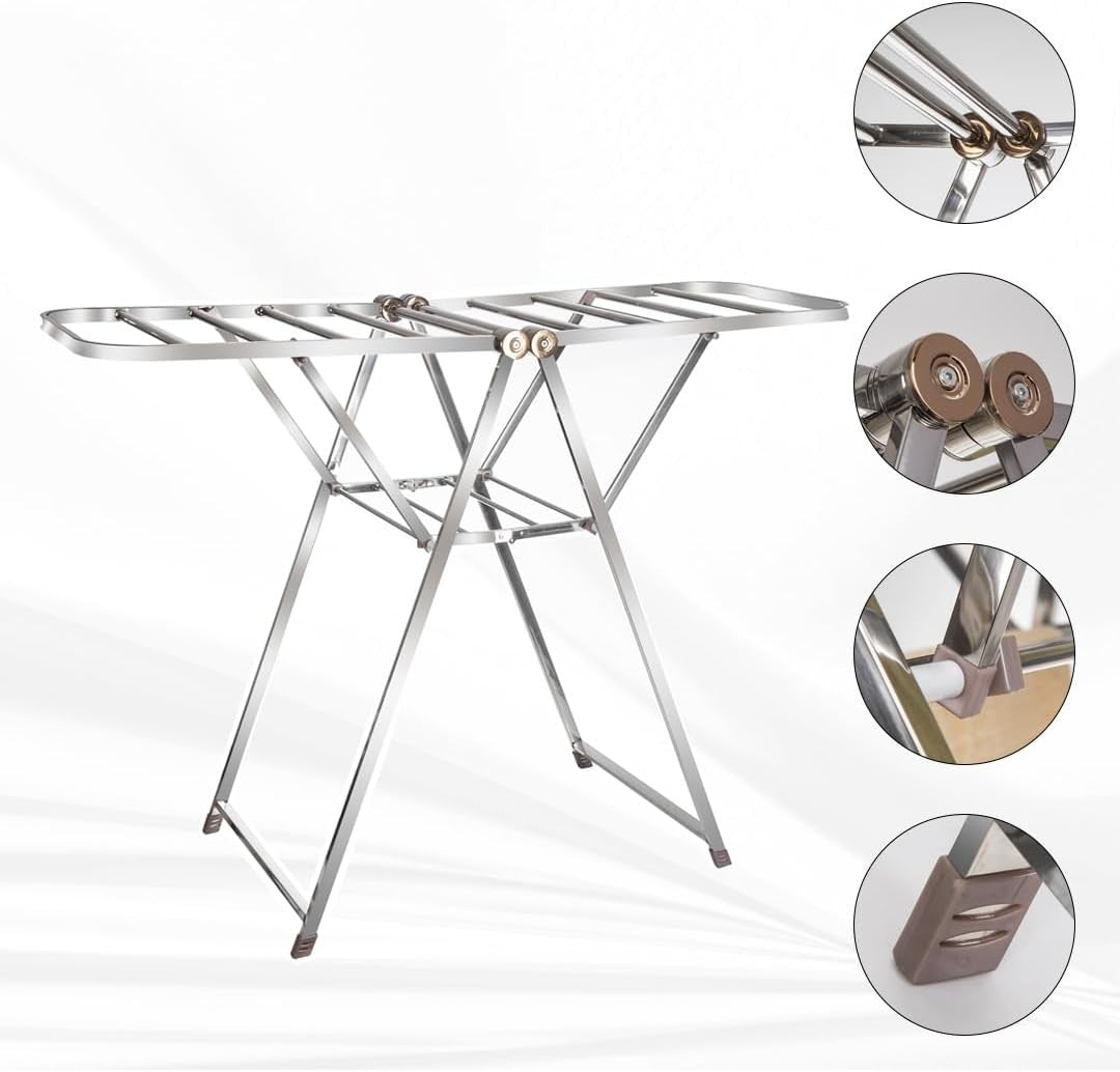 2 Level Folding Clothes Airer Winged Drying Rack Indoor Outdoor Steel