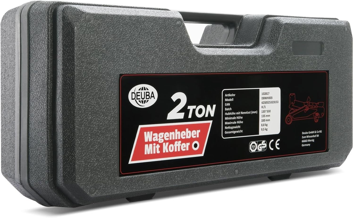 2 Ton Hydraulic Trolley Jack 135–330mm w/ Case Rubber Pad Heavy Duty Black