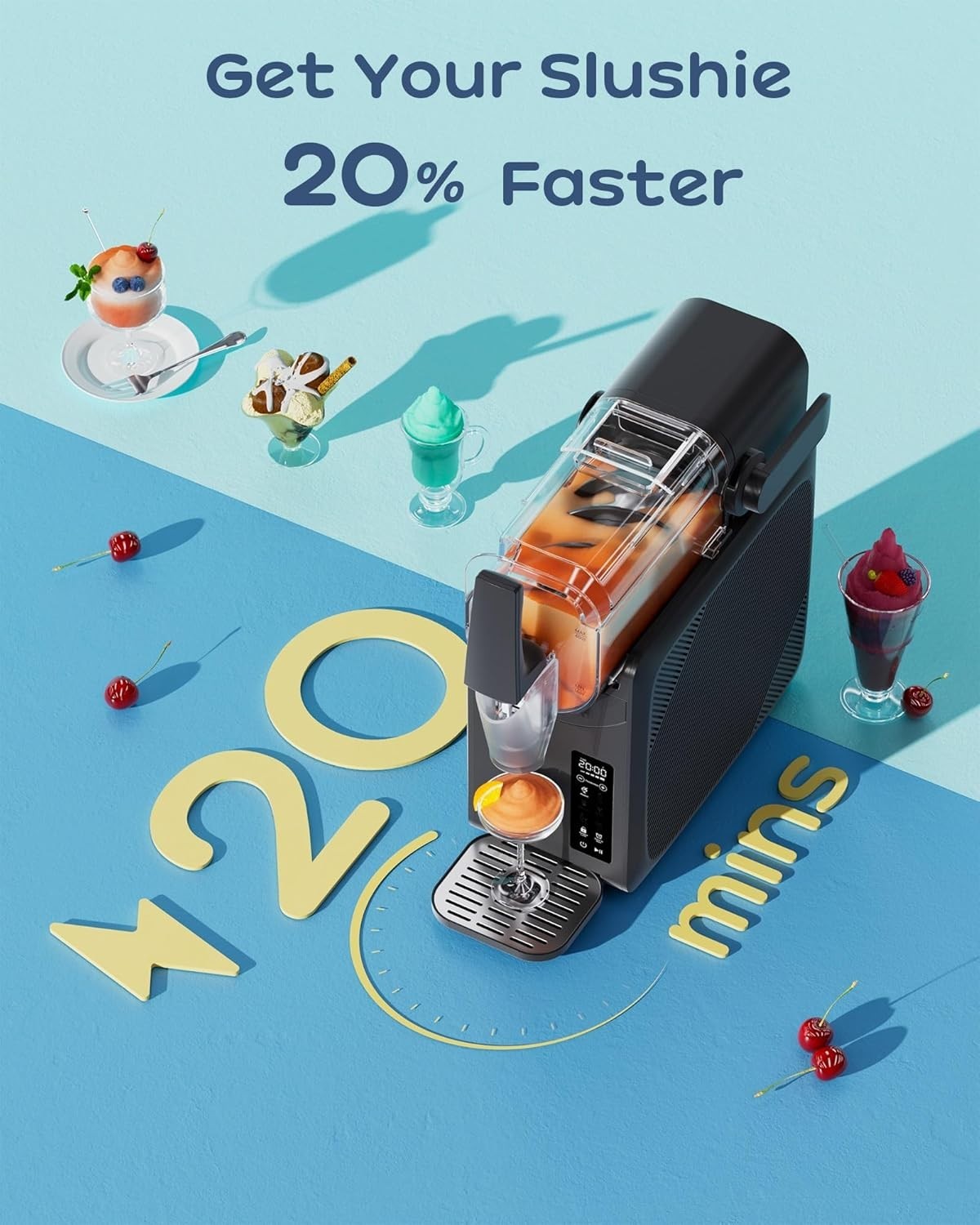 Slushie Maker Machine 2L No Ice Digital Touch Self Cleaning 5 Presets