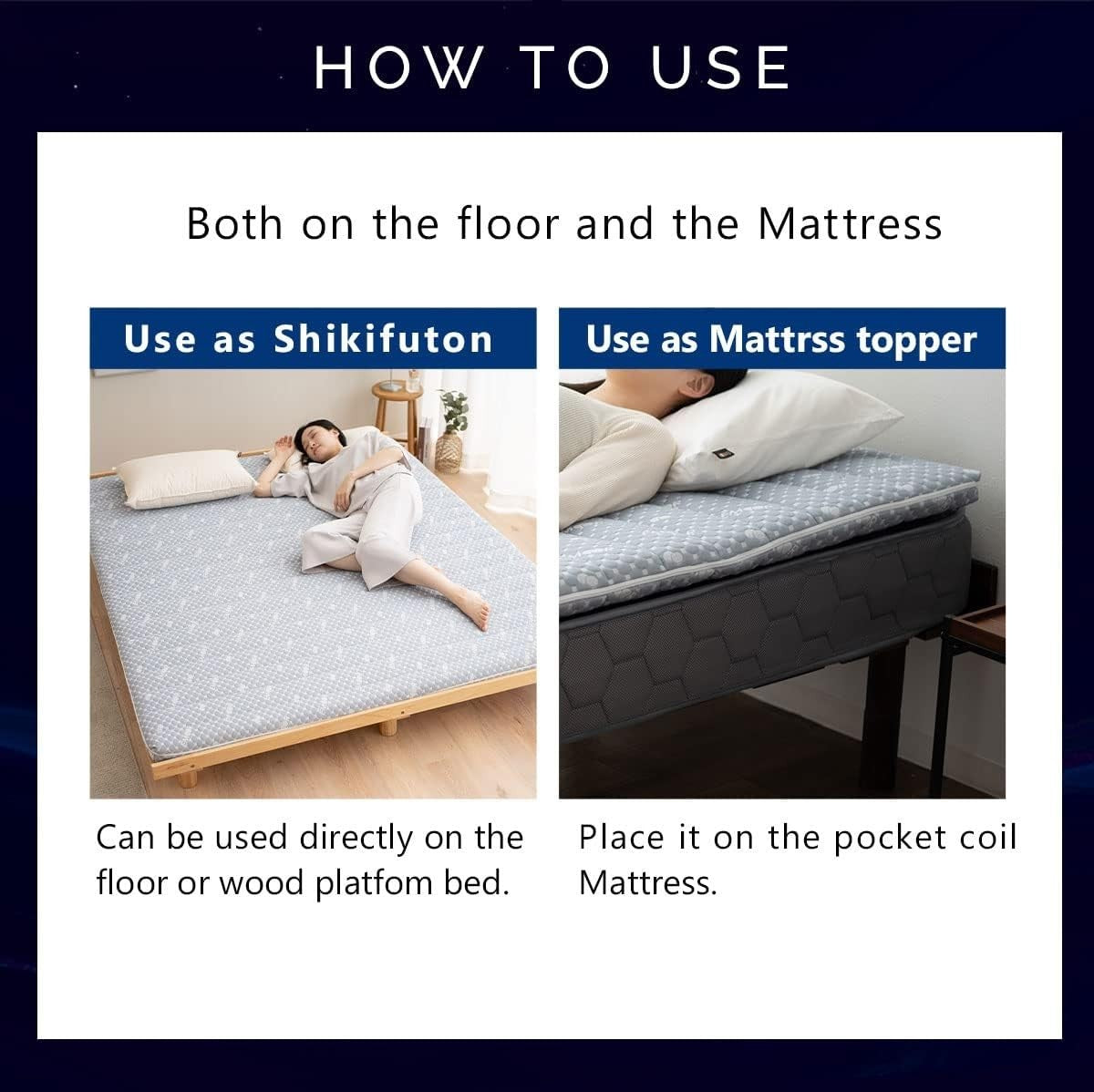 Japanese Floor Futon Mattress King | Tatami Foldable Foam Topper Bed