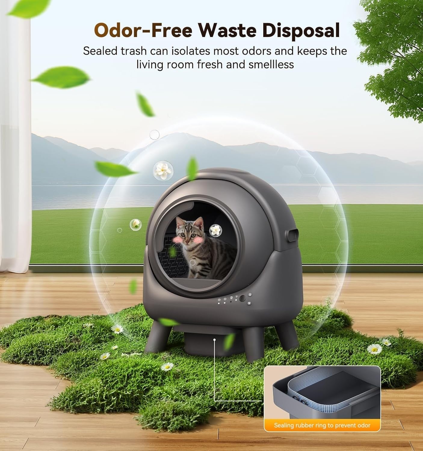 65L Self Cleaning Cat Litter Box App Control Odor Control Multi Cat