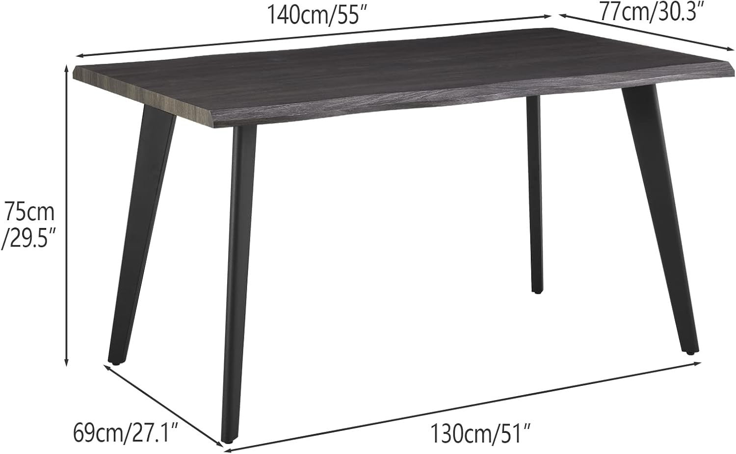 140cm Rustic Brown  Effect Dining Table Metal Legs 6 Seater Modern Kitchen Room