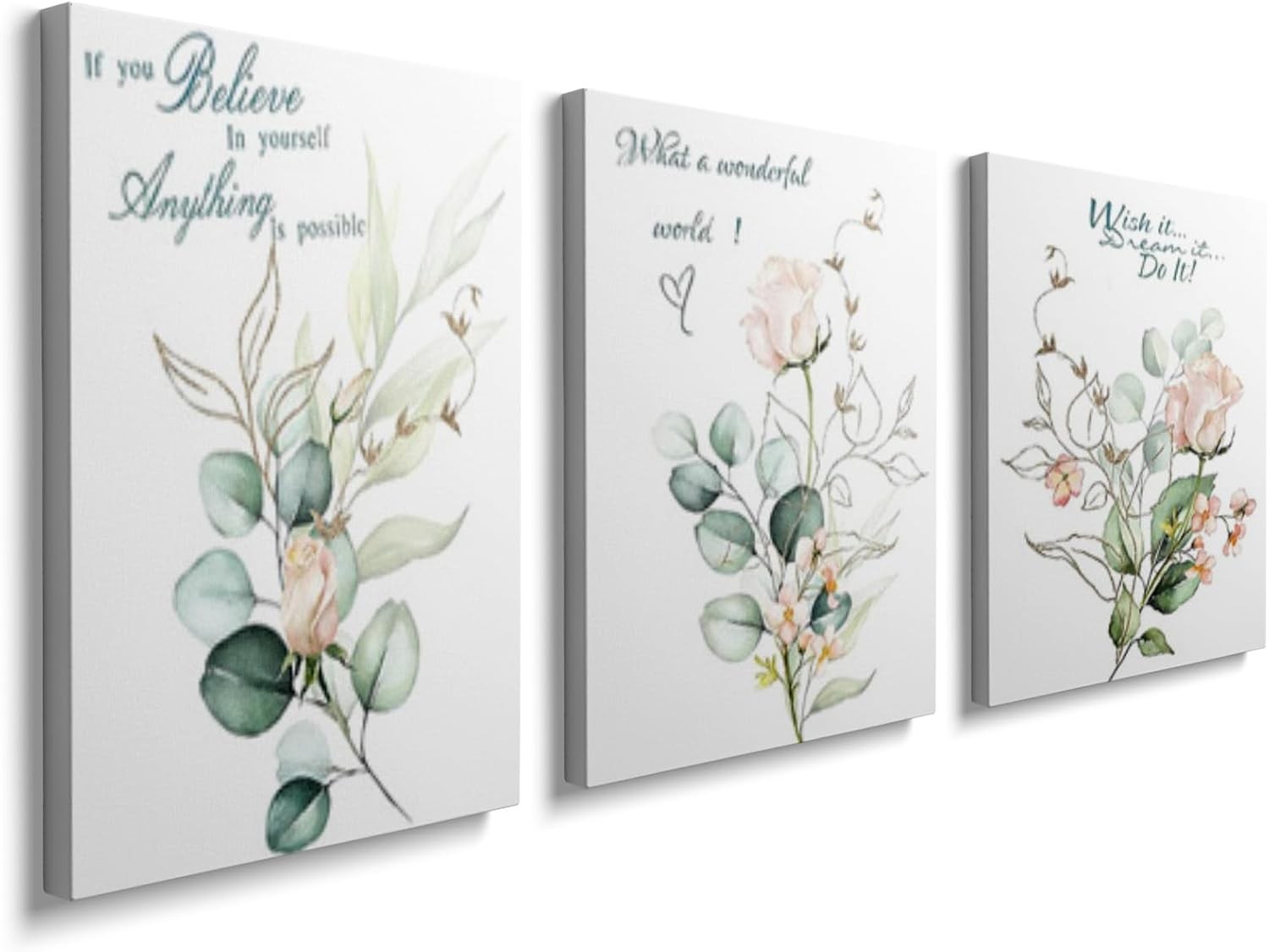 Green Botanical Wall Art Set of 3 Framed Canvas 12x16in