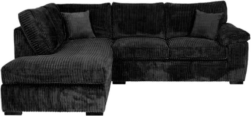 Black Jumbo Cord L-Shape 4-Seater Left Corner Sofa – Stylish, Space-Saving Comfo