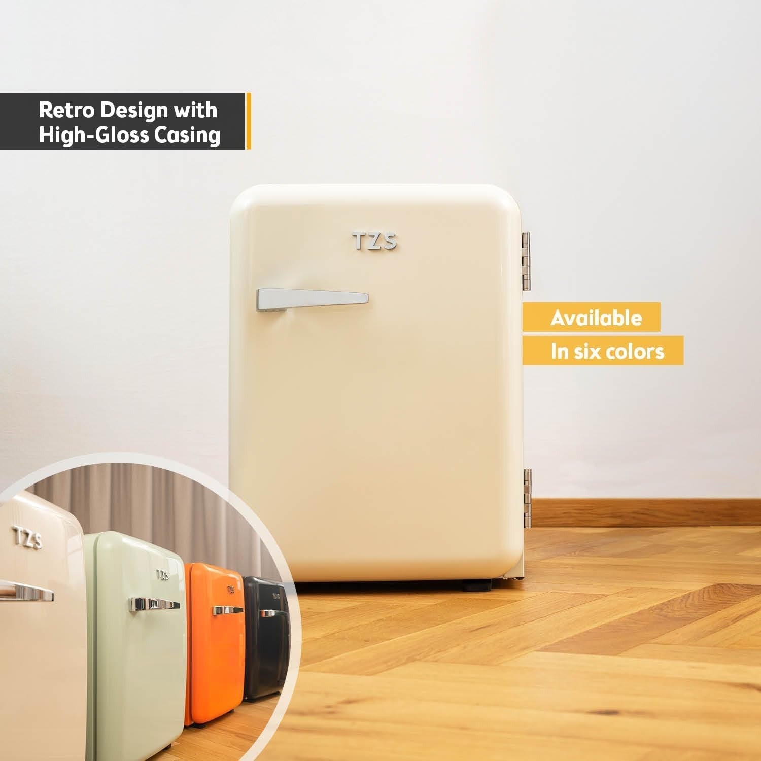 40L Retro Mini Fridge Silent Frost-Free LED Interior Freestanding