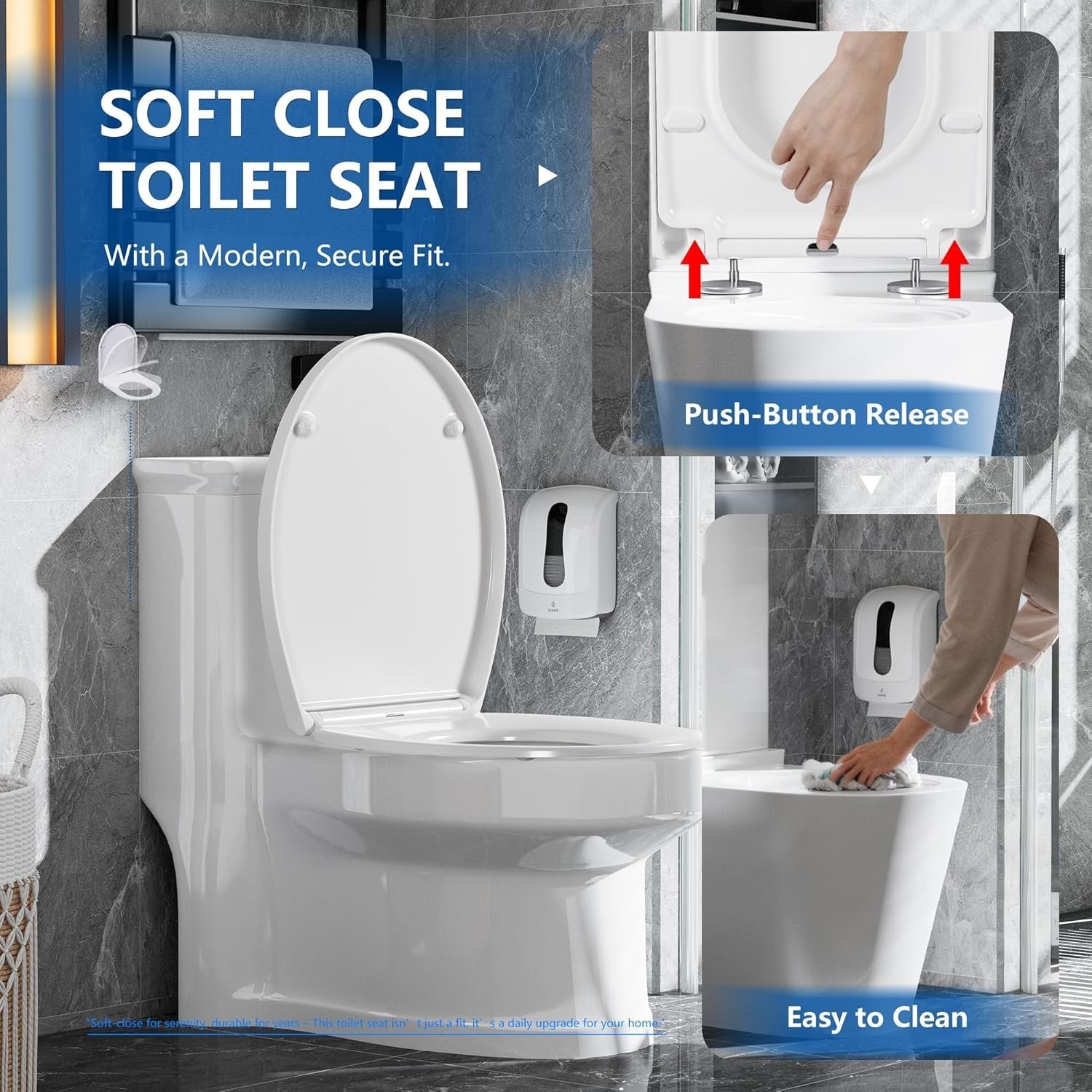 White Oval Toilet Seat Soft Close Quick Release Anti-Bacterial Top Fix 45x37cm