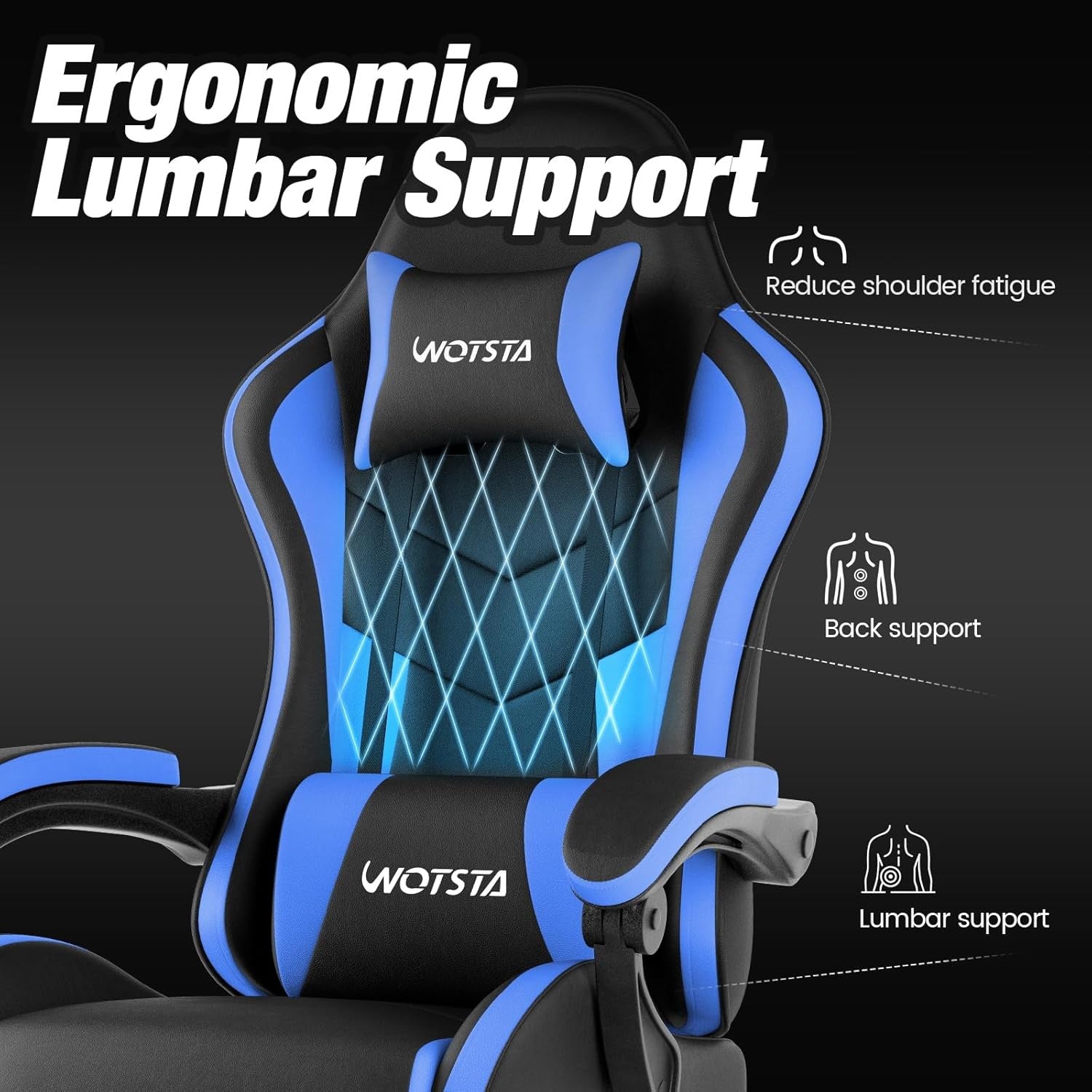 Ergonomic Gaming Chair with Footrest & Lumbar Support – Black Blue PC Seat