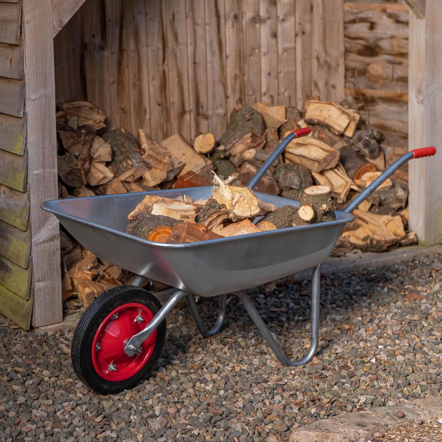 65L Galvanised Garden Wheelbarrow – Puncture Proof Tyre w/ Steel Tray 60kg Load