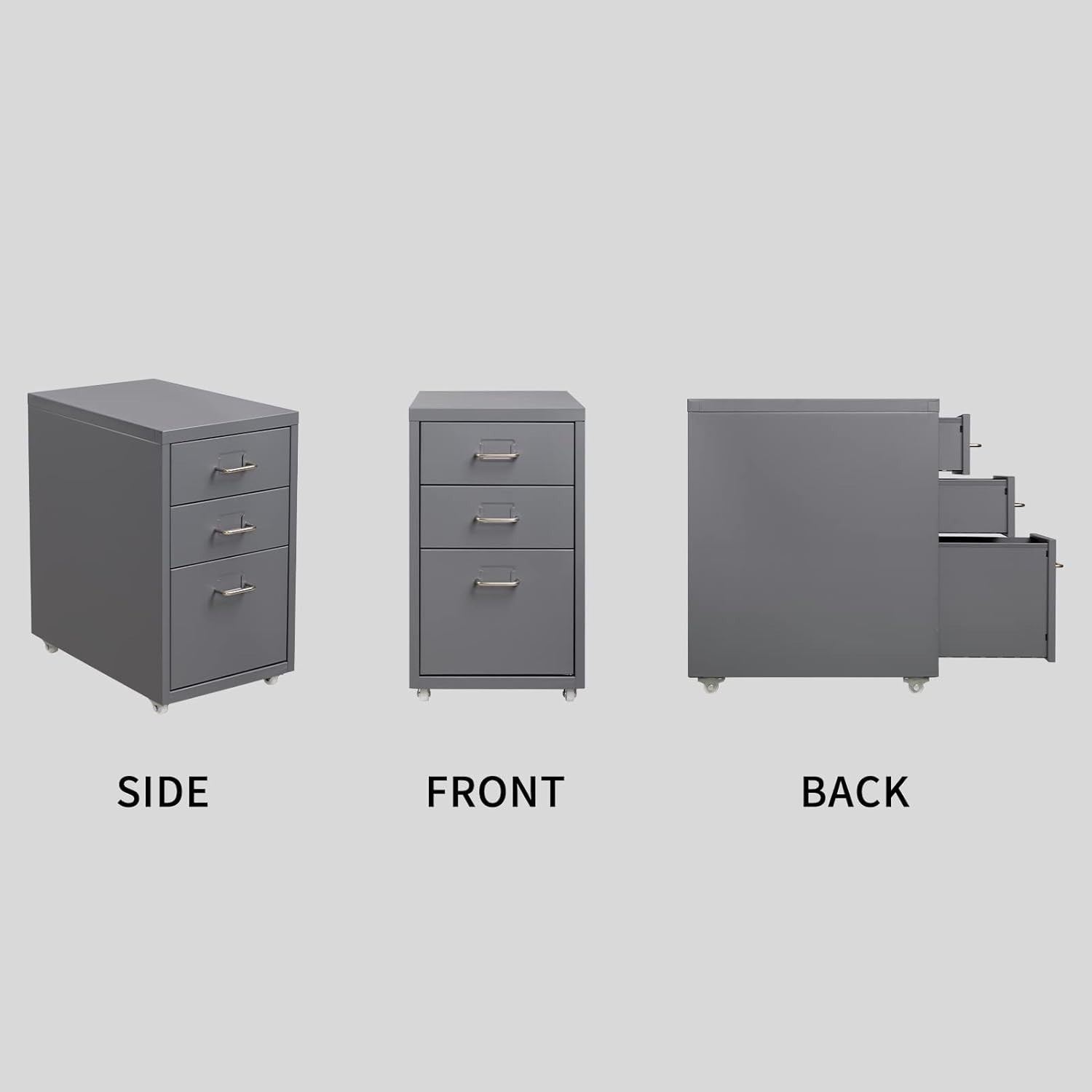 Grey Metal Under Desk Rolling Drawer Unit 3 Tier File Storage
