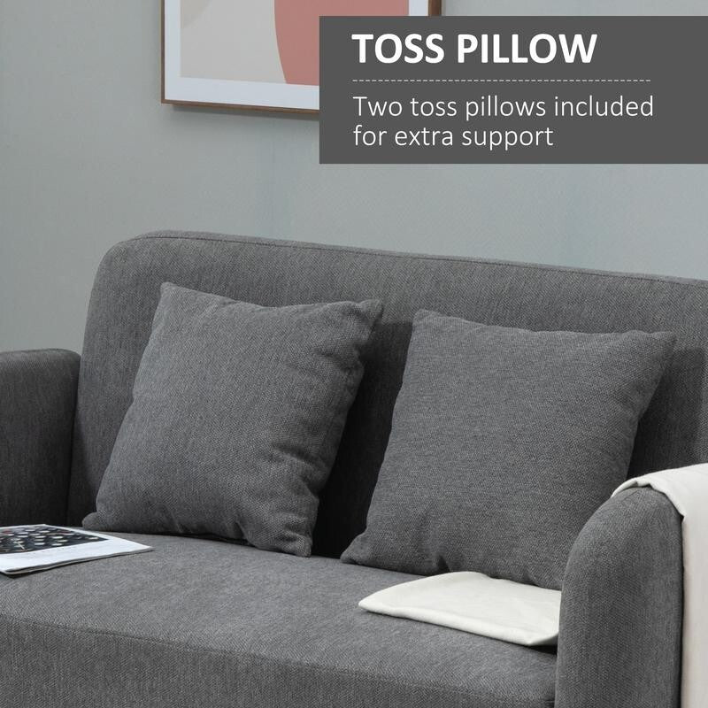 2 Seater Grey Chenille Loveseat Sofa Compact Couch w/ Cushions & Wood Legs