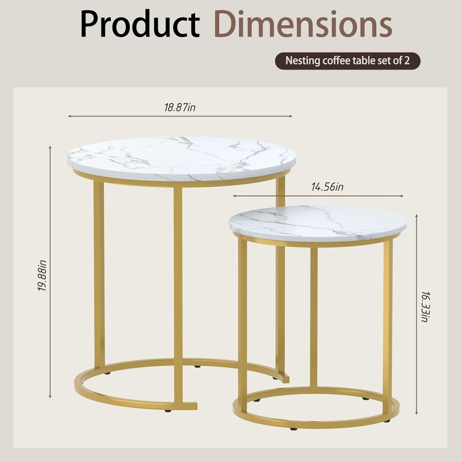 Gold Nesting Coffee Table Set Wood Sled Base Modern Round End Side Storage