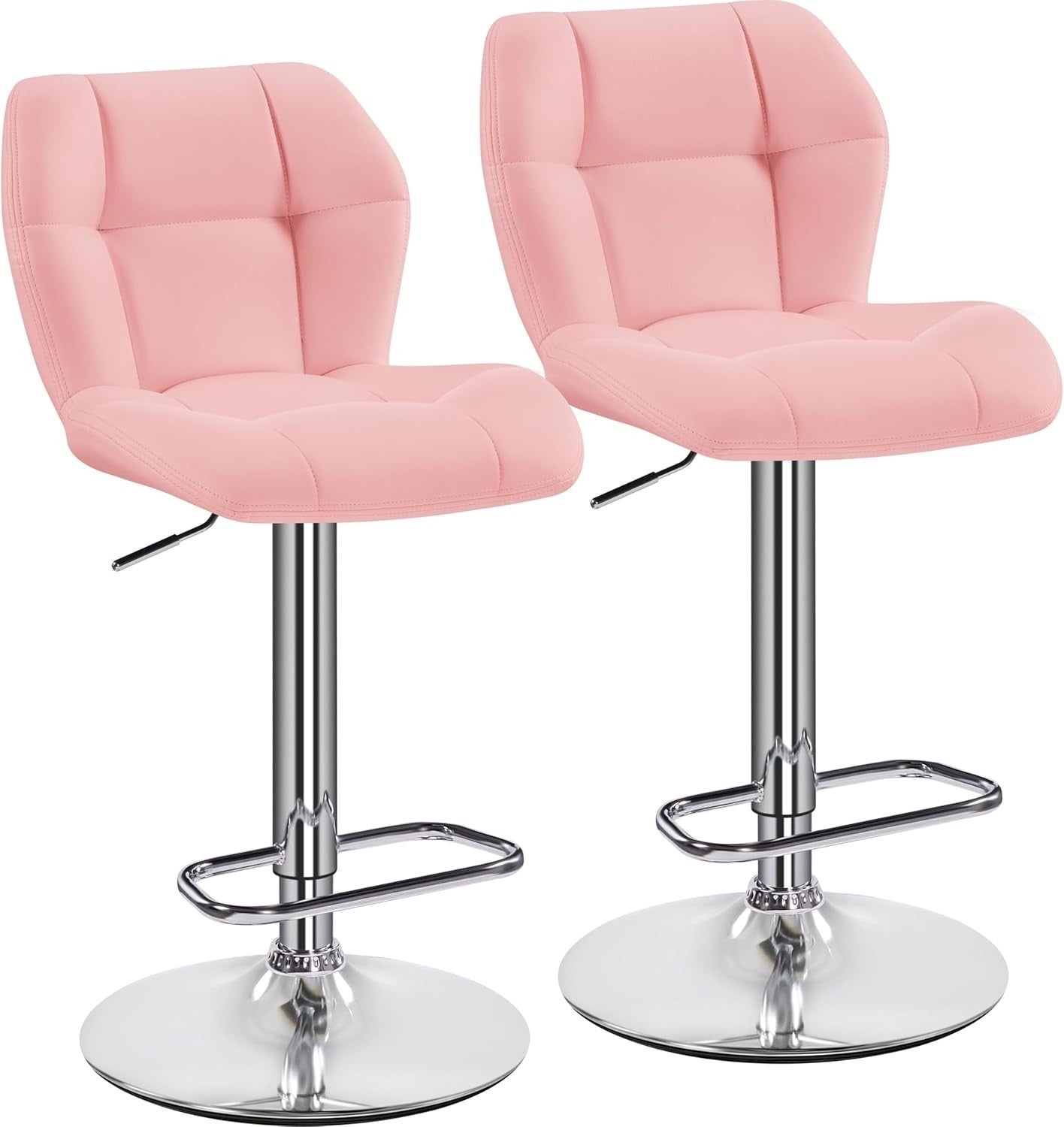 Adjustable Pink PU Leather Bar Stools Set of 2 – Swivel Counter Chairs