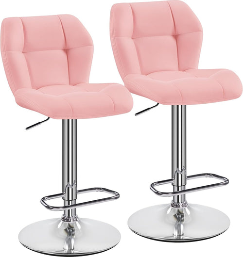 Adjustable Pink PU Leather Bar Stools Set of 2 – Swivel Counter Chairs