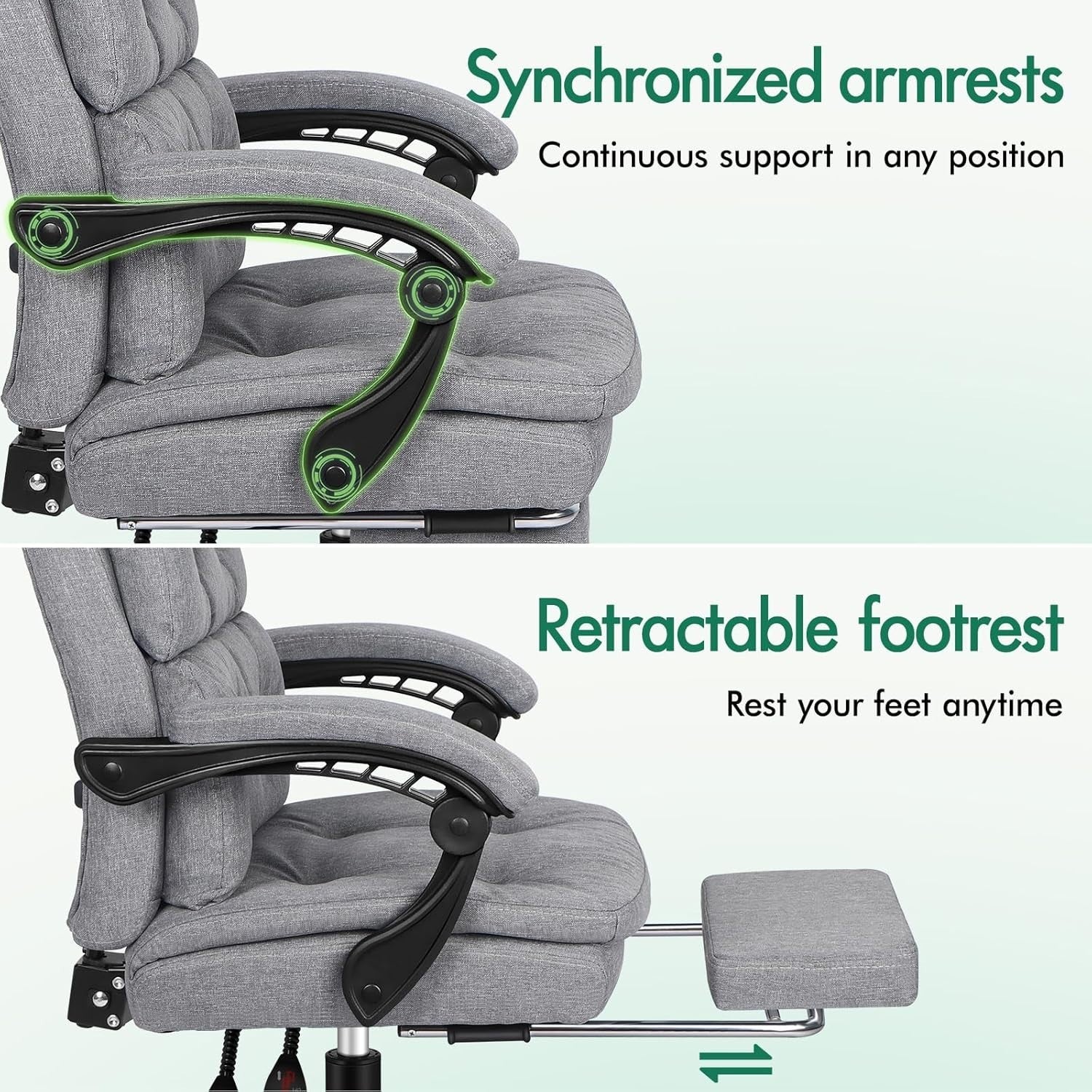 Executive Ergonomic Office Chair Recliner Footrest Swivel 180kg Max Weight Grey