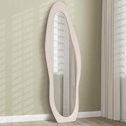 Irregular Wavy Full-Length Floor Mirror 160x50cm Velvet Frame Pink