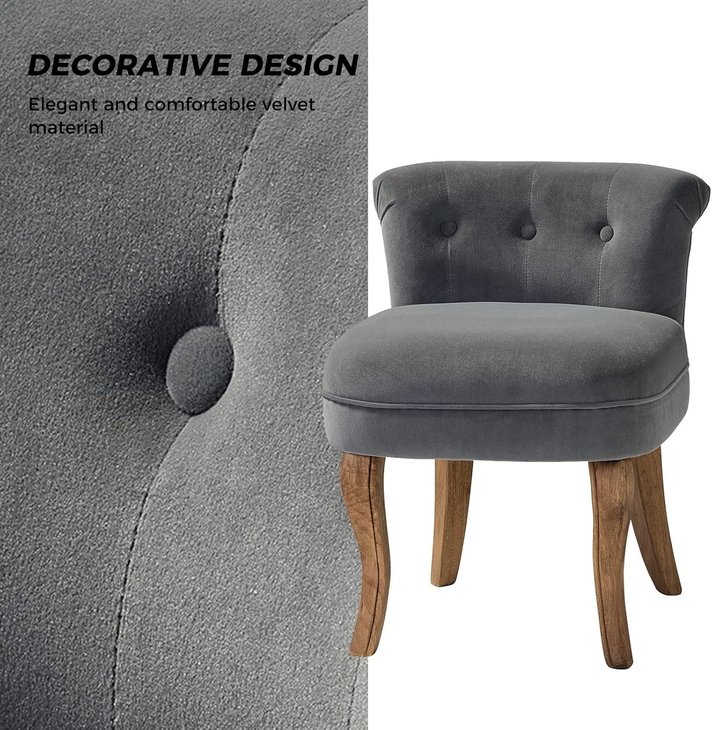 Set of 2 Grey Velvet Upholstered Vanity Chairs – Barrel Back Accent Seats