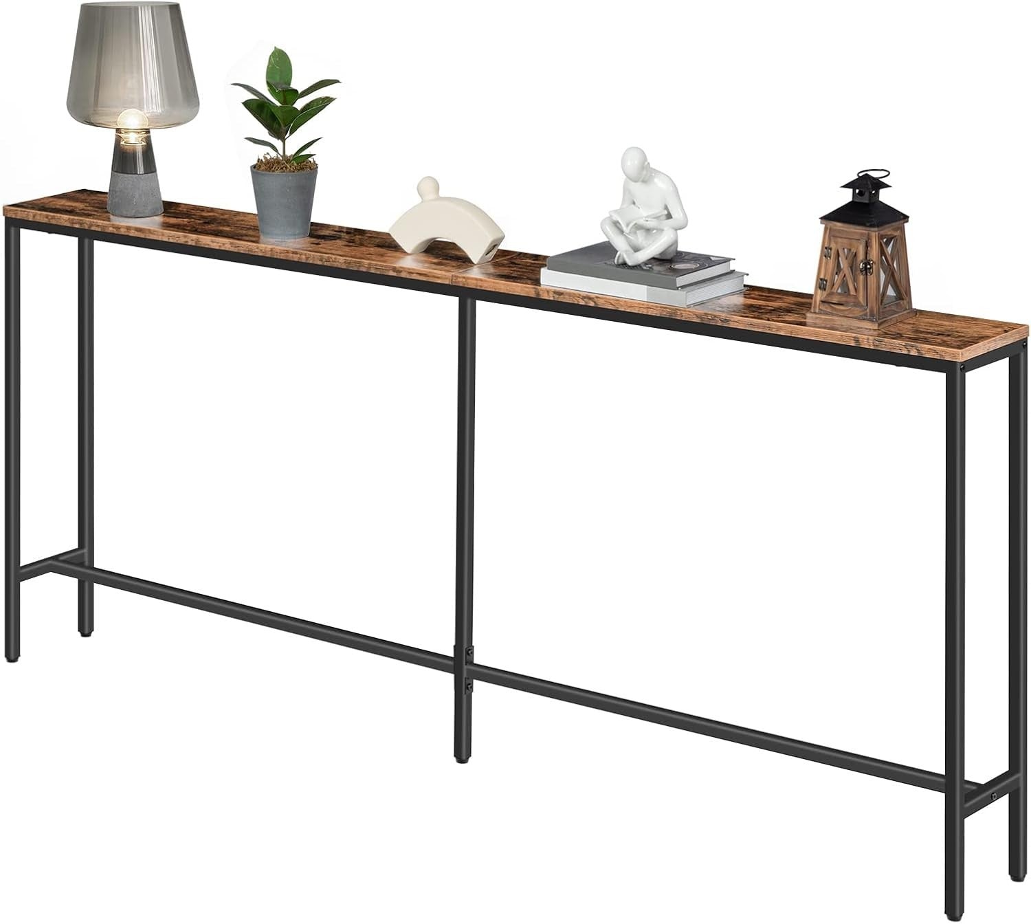 Narrow Console Table Rustic Wood Metal Frame – 180cm Hallway Sofa Side