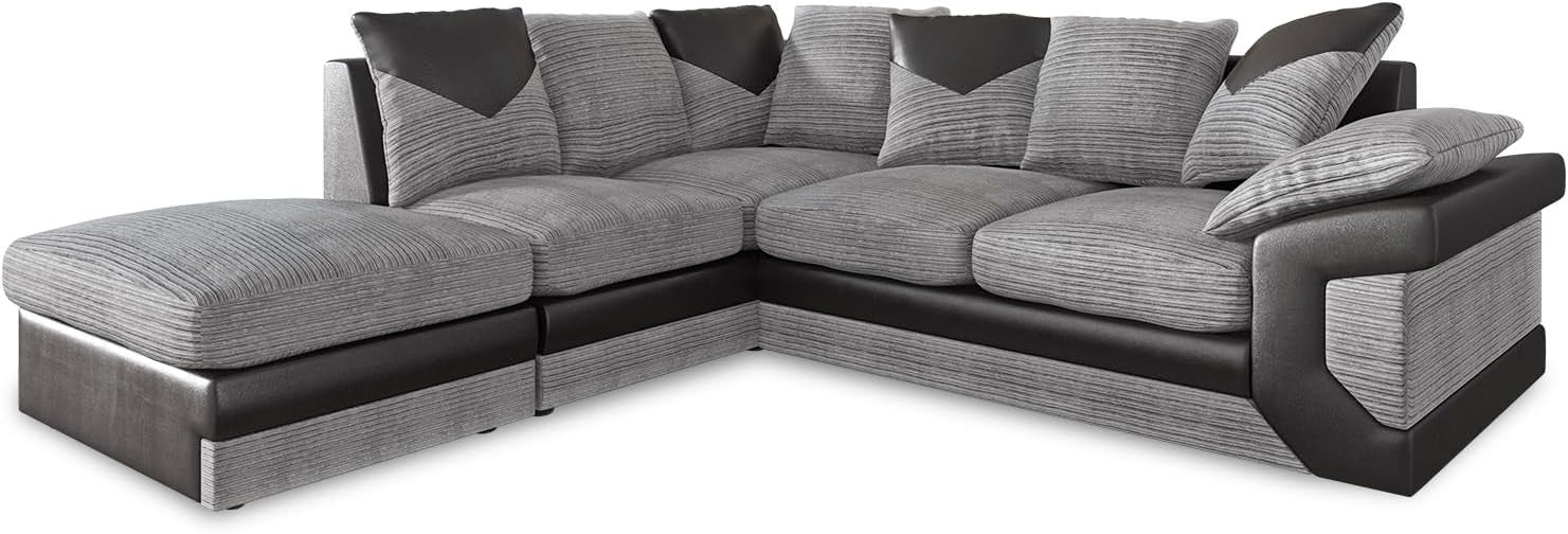 5-Seater Left Hand L-Shape Corner Sofa Fire Resistant Leather Fabric Comfort