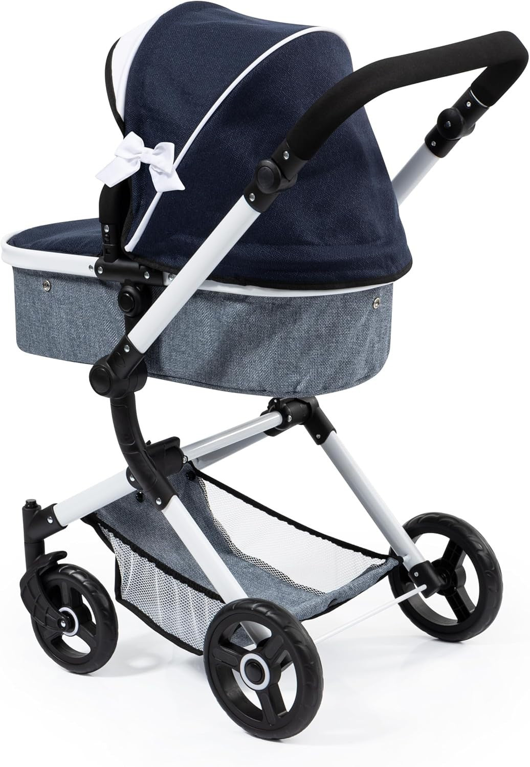 Convertible Doll Pram Stroller Adjustable Handle Foldable Basket Bag