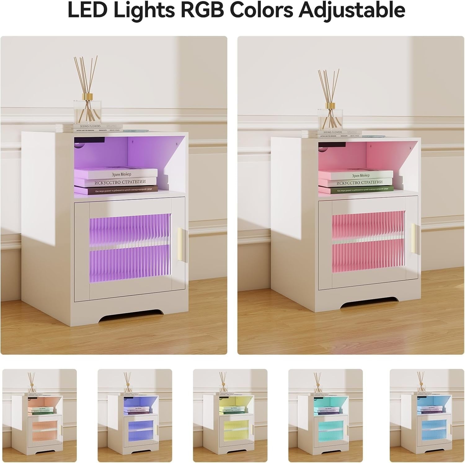 Set of 2 LED Bedside Tables with USB Ports & Charging Station | White