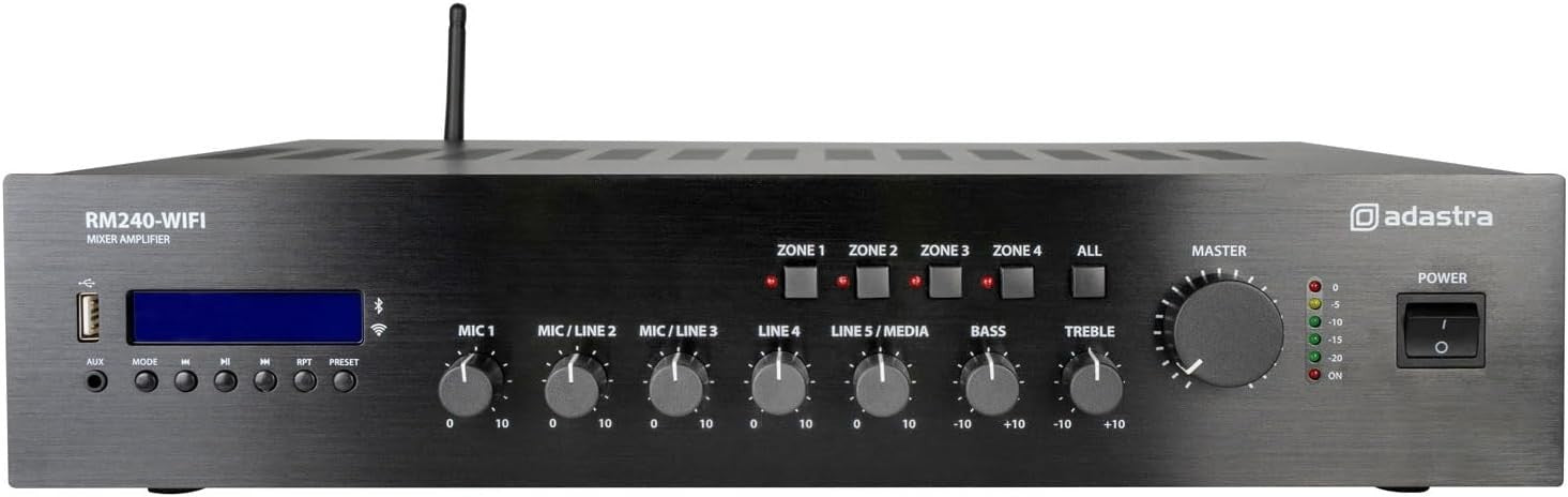 RM-Series 100V Mixer Amplifier 240W WiFi Bluetooth 5-Channel Rack Mount