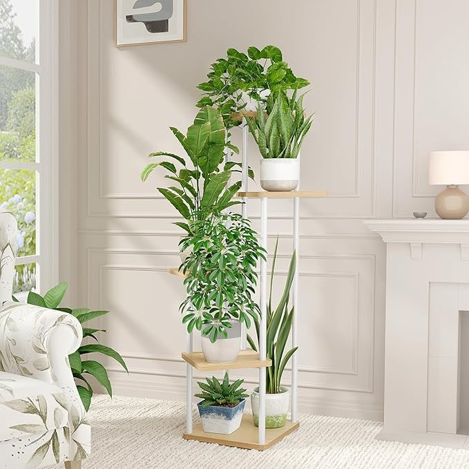 5 Tier White Metal Plant Stand Indoor Outdoor Flower Pot Shelf for Patio Balcony