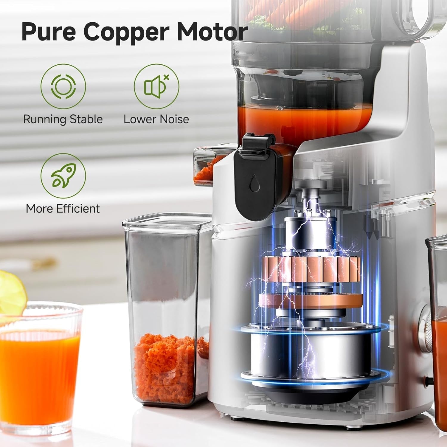 Cold Press Juicer 135mm Wide Feed Opening 250W Auto Feed High Yield