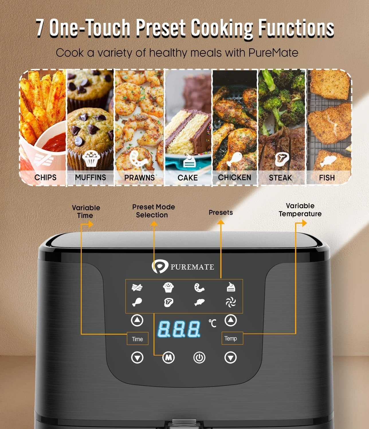 5.5L Digital Air Fryer 1700W | 7 Presets Healthy Oil-Free Cooking + Recipe Book