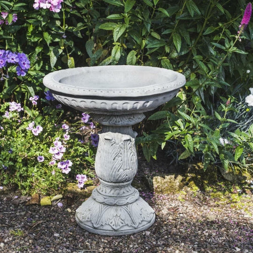 Stone Bird Bath Feeder Garden Ornament – Simple Round Bowl Cast Sculpture