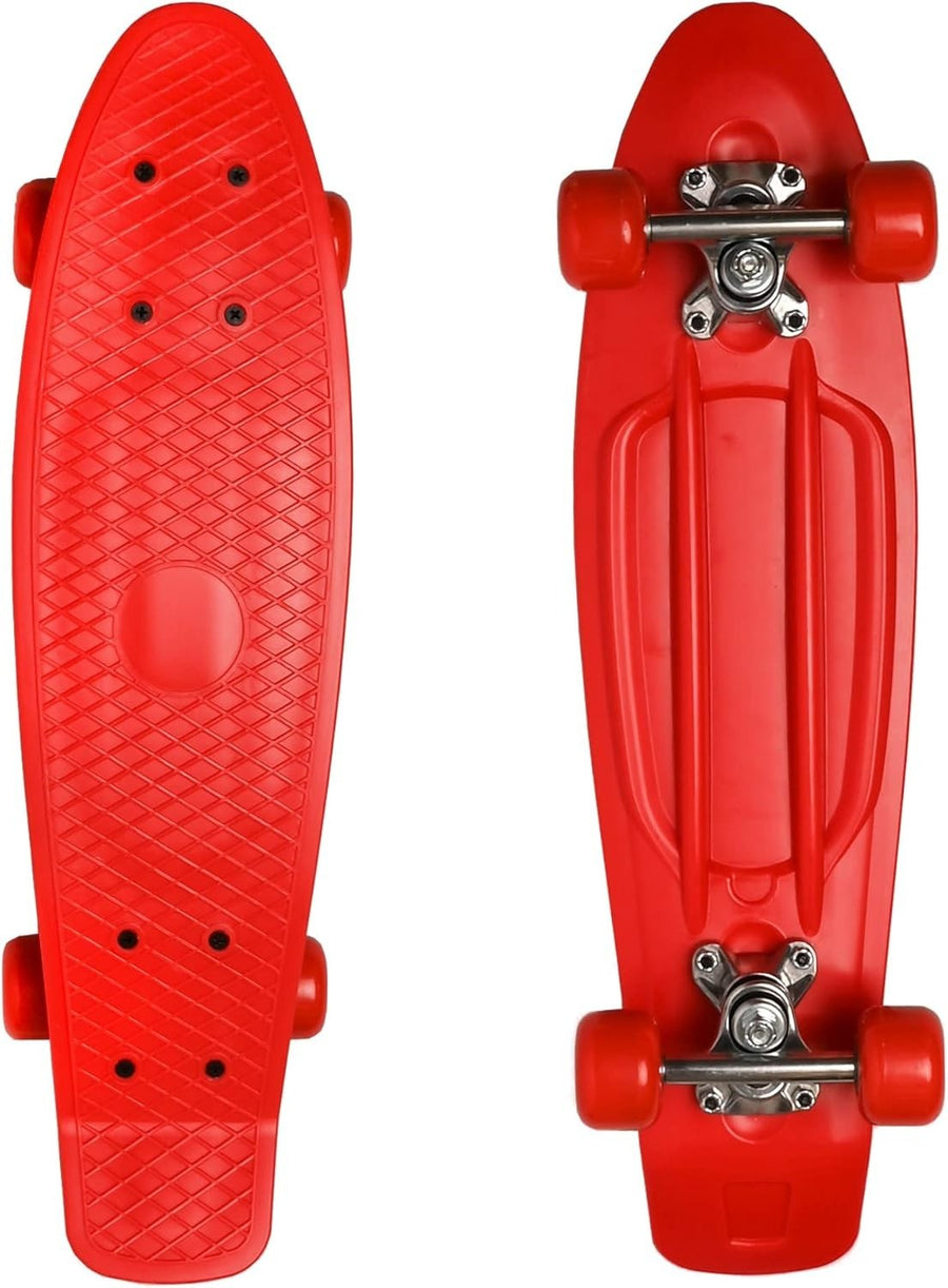 Retro 22" Mini Cruiser Skateboard Red | Deck, ABEC 7 Bearings, Kids & Adults