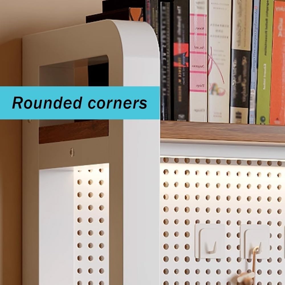 120cm White Desktop Bookshelf 2-Tier Desk Hutch Pegboard Storage Organizer Shelf
