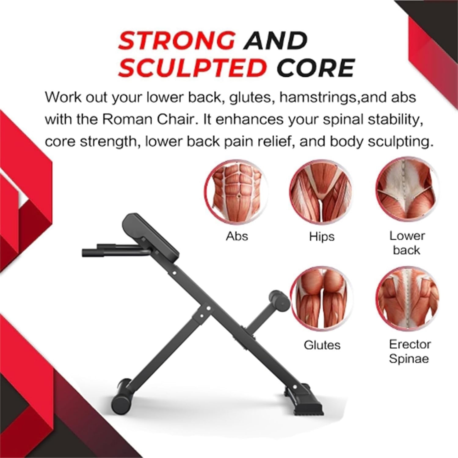 45° Hyperextension Roman Chair Foldable Sit-Up Bench for Glutes & Abs