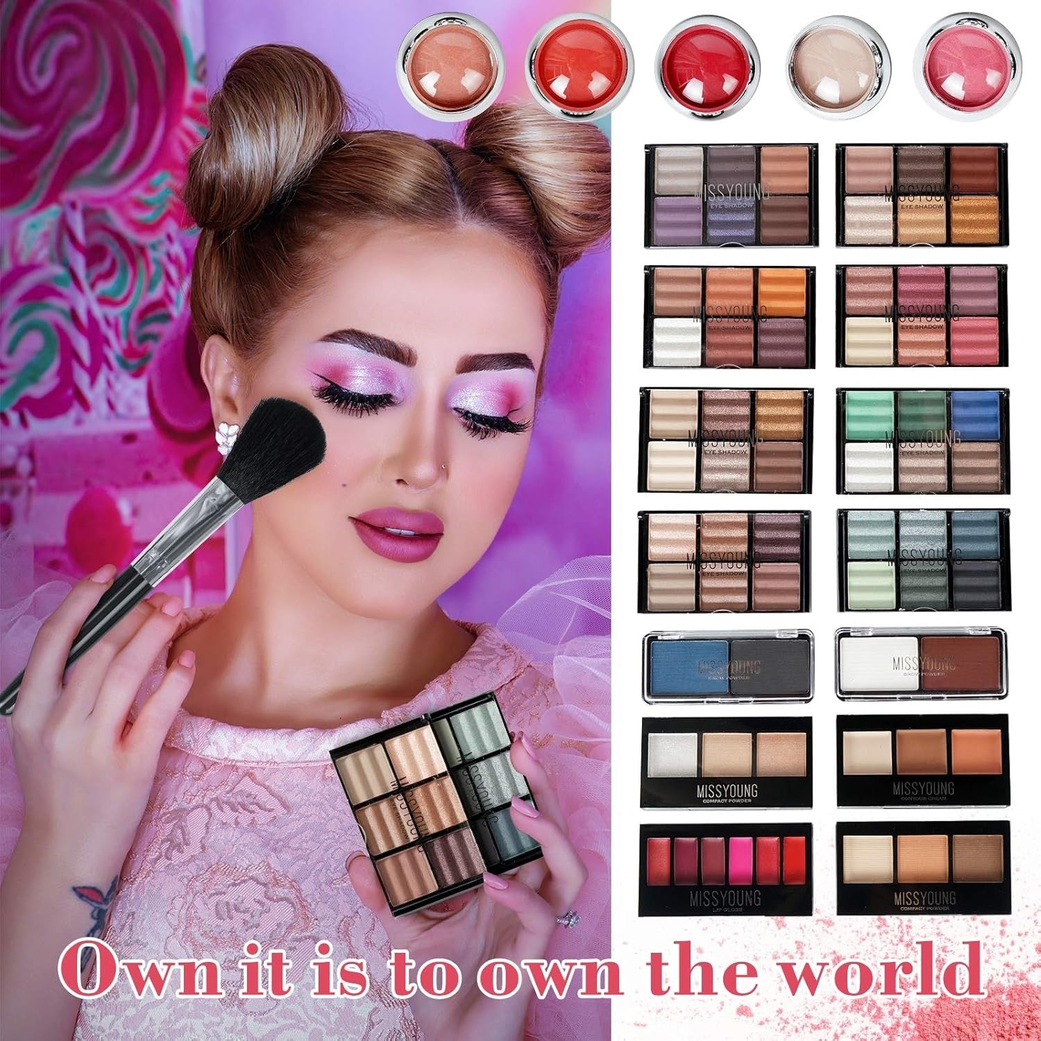 All-in-One Makeup Kit – Eyeshadow, Lip Gloss, Brushes & Case