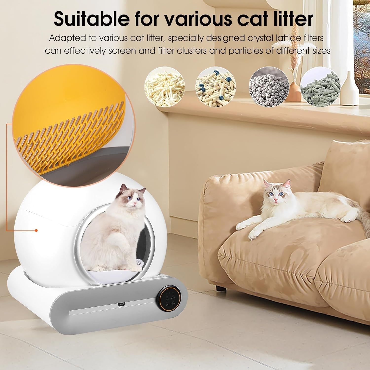 Self Cleaning Cat Litter Box App Control 65L Smart Auto Multi Cat