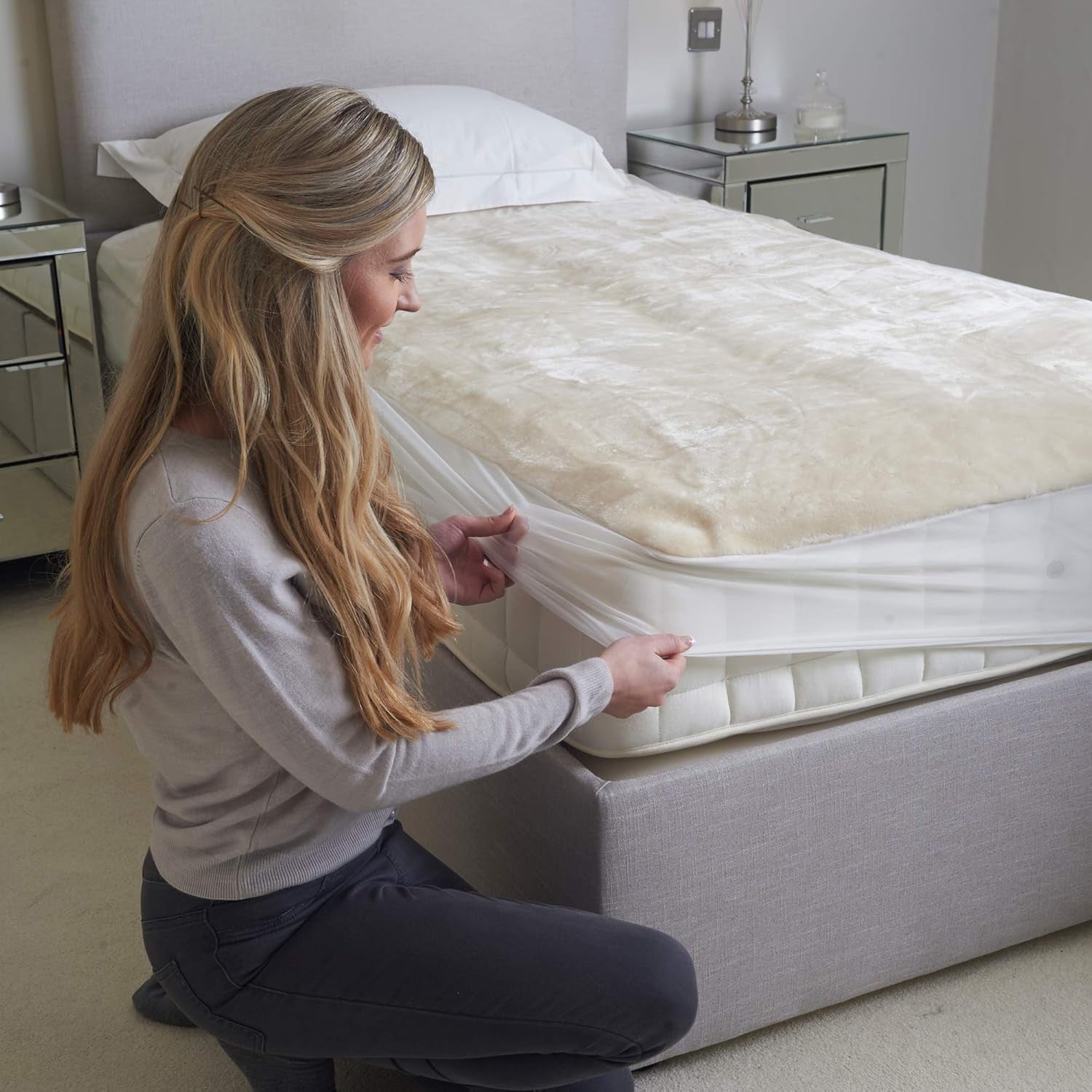Single Electric Heated Mattress Protector Faux Fur Washable Fitted Warm