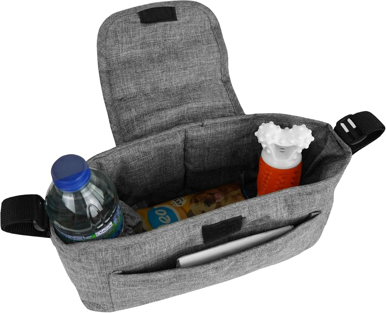 Woven Grey Pet Stroller Pushchair with Detachable Caddy Bag 15kg Foldable
