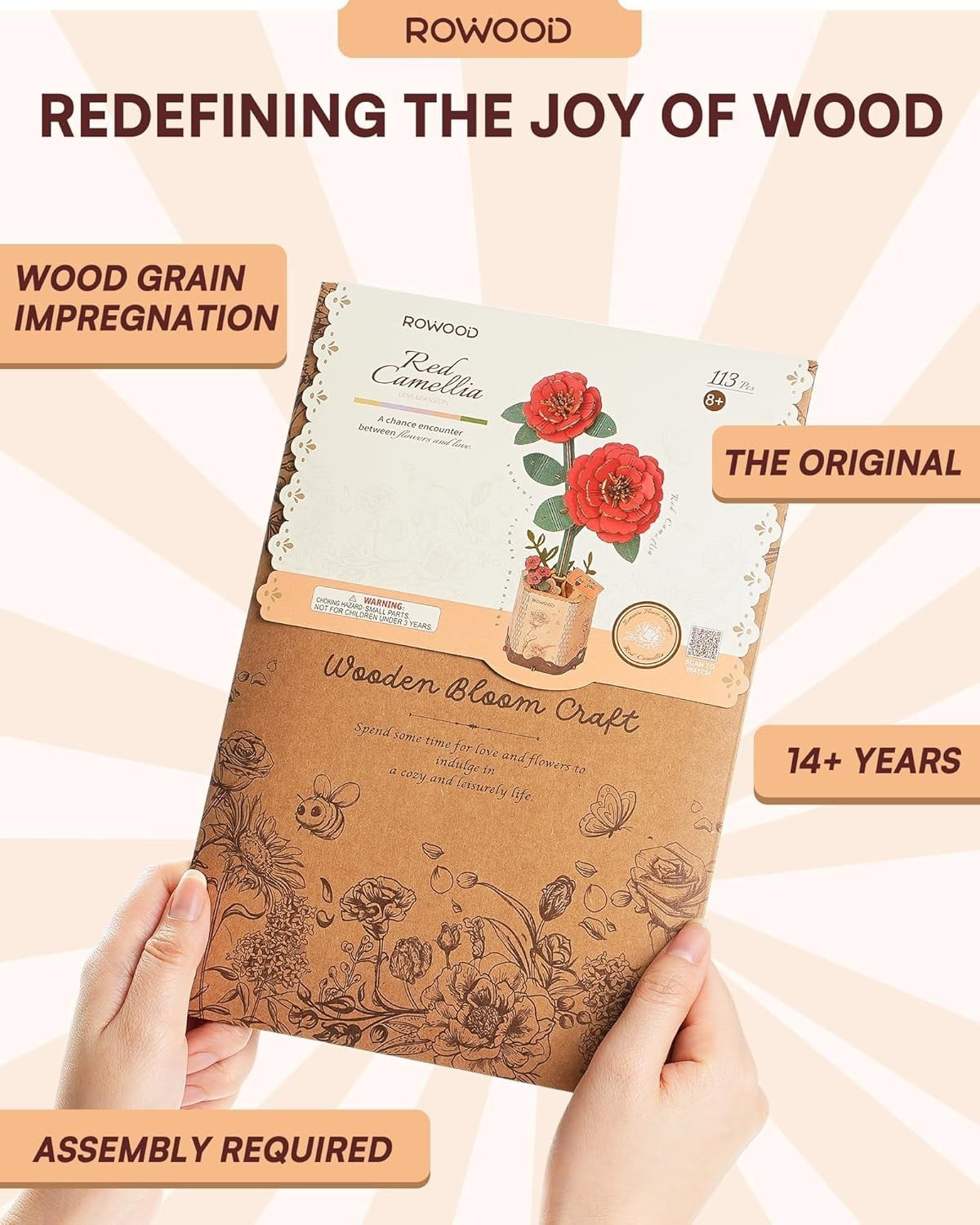 DIY 3D Wooden Red Camellia Flower Puzzle Kit – Unique Gift & Decor