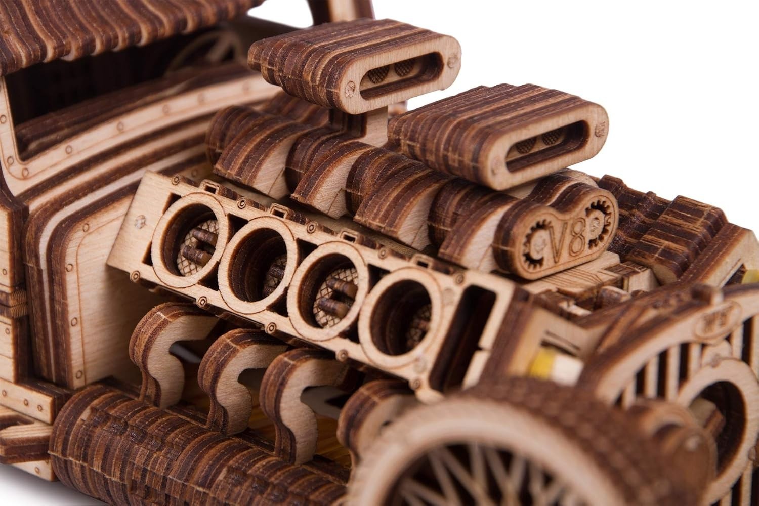 3D Wooden Hot Rod Model Car Kit - Mechanical Puzzle, No Glue, 280 Pieces