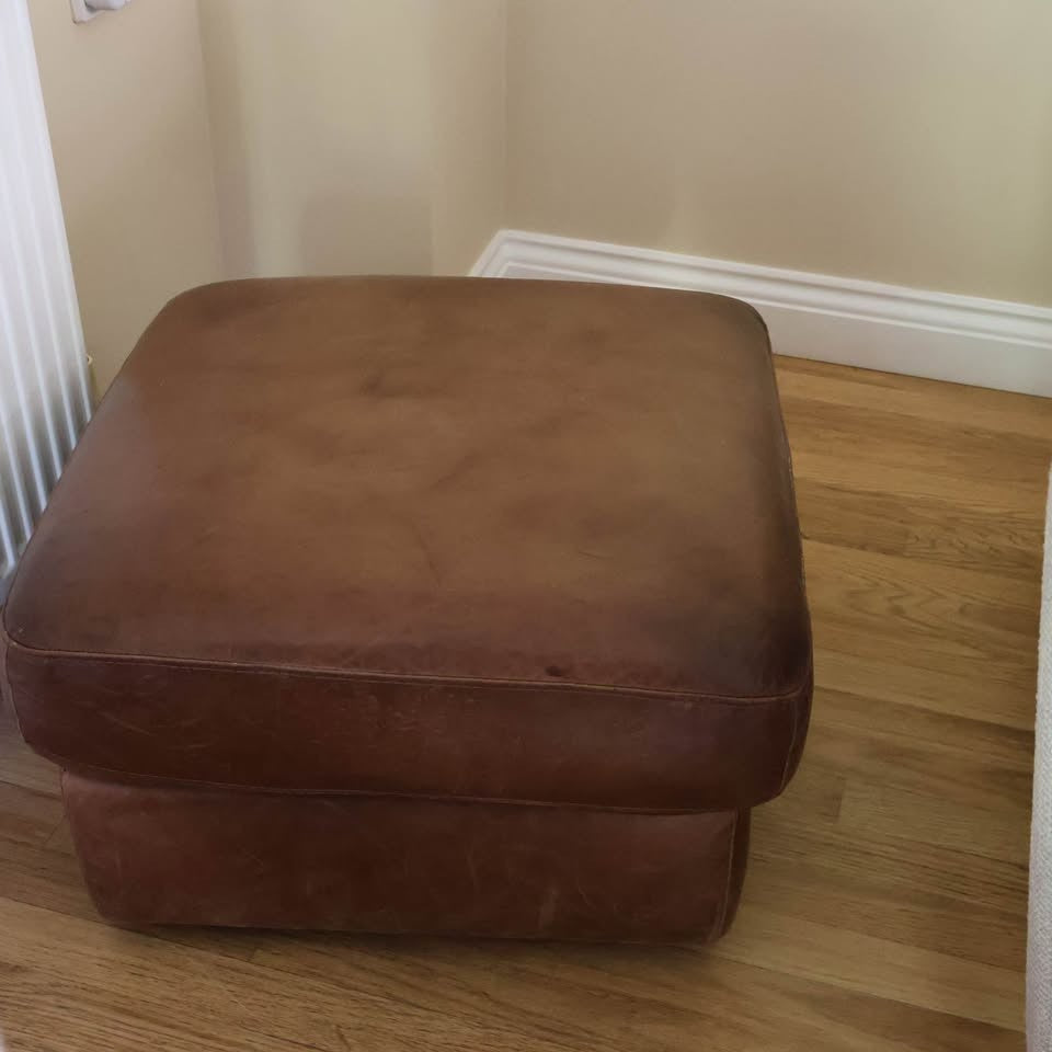 Chestnut Brown Leather Corner Sofa + Armchair + Footstool (PTP)
