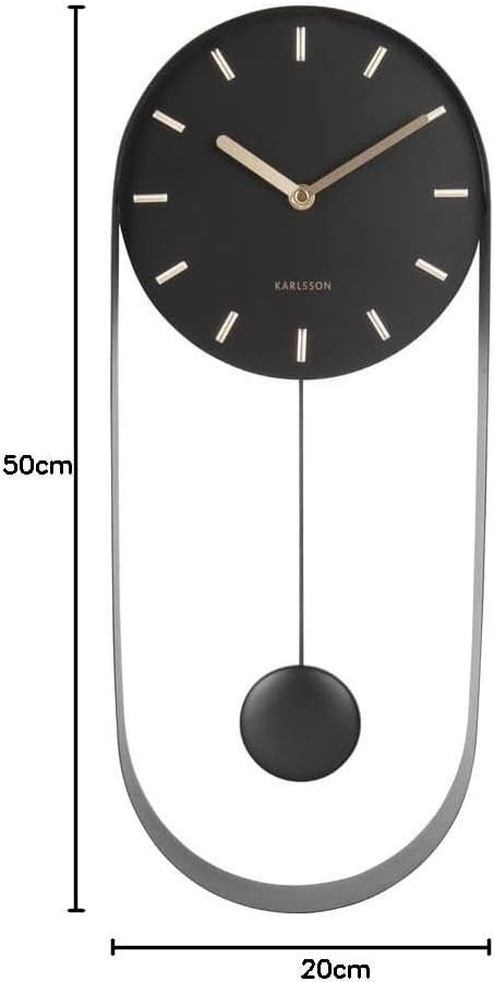 Modern Black Metal Wall Clock with Pendulum – Silent, Sleek Design 52.7cm