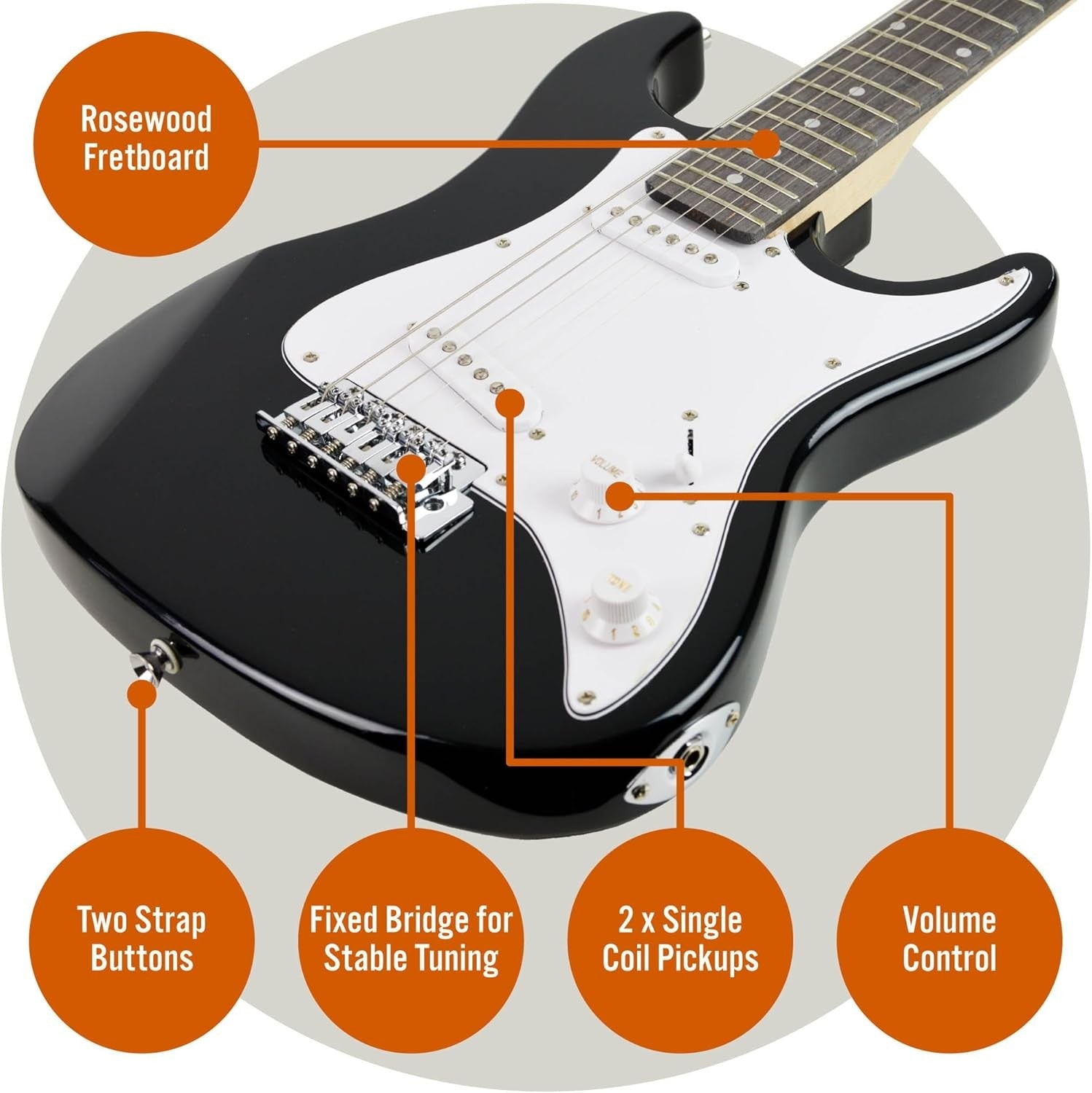 3/4 Electric Guitar Starter Kit w/10W Amp Cable Bag Black