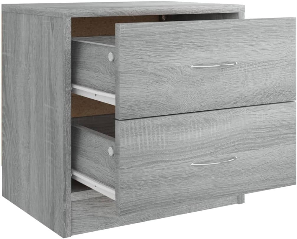 Set of 2 Grey Bedside Tables | 2 Drawer Nightstands Modern Wood Cabinets
