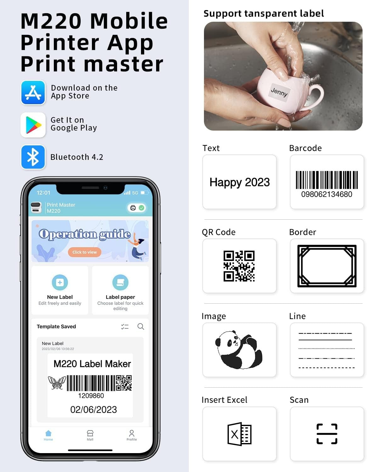 Phomemo M220 Portable Thermal Label Printer Bluetooth for Home & Office