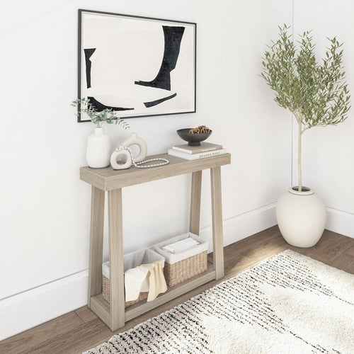 Solid Pine Wood Console Table with Storage Shelf – Narrow Entryway