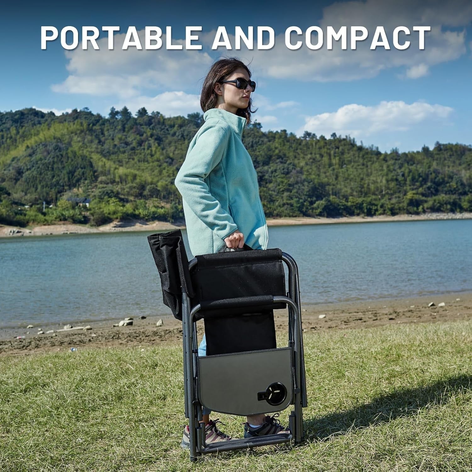 Heavy Duty Folding Camping Chair with Side Table & Cup Holder – Outdoor BBQ