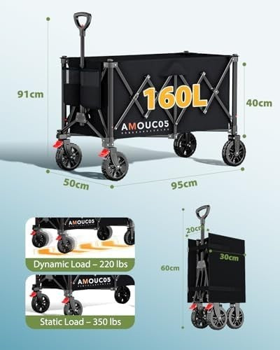 Heavy-Duty Outdoor Trolley 150kg | Folding Cart w/ 360° Wheels & Brakes