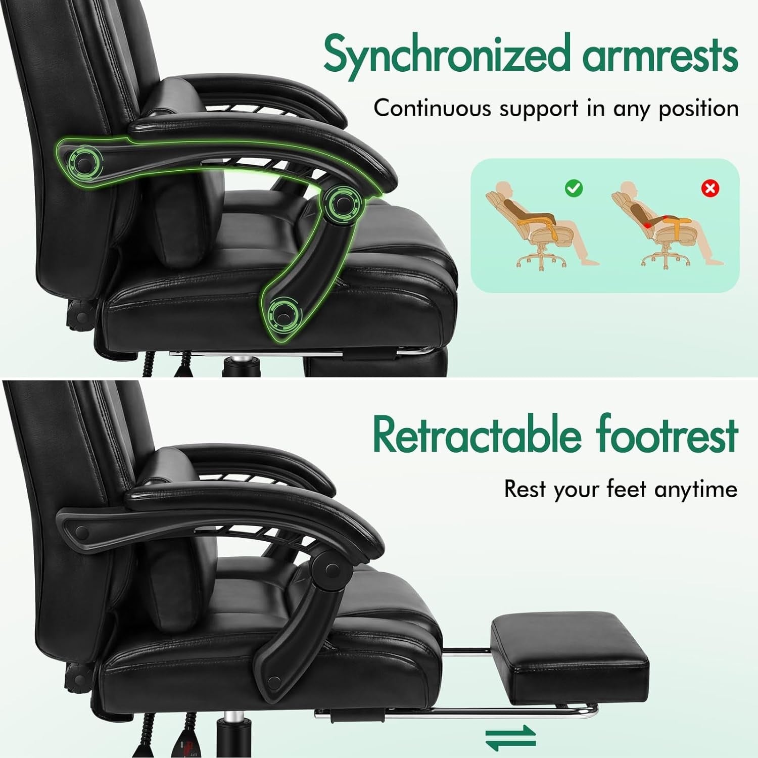 Executive Office Chair Recliner Footrest 180kg PU Leather