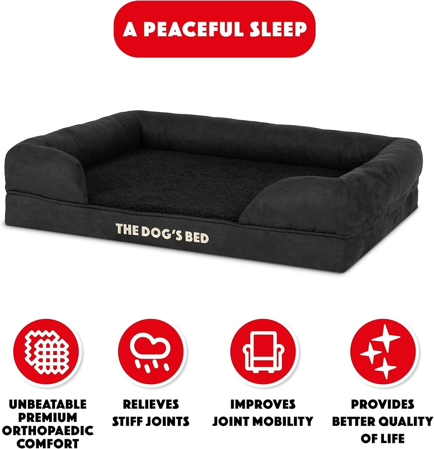 Medium Orthopedic Memory Foam Dog Bed Black Plush