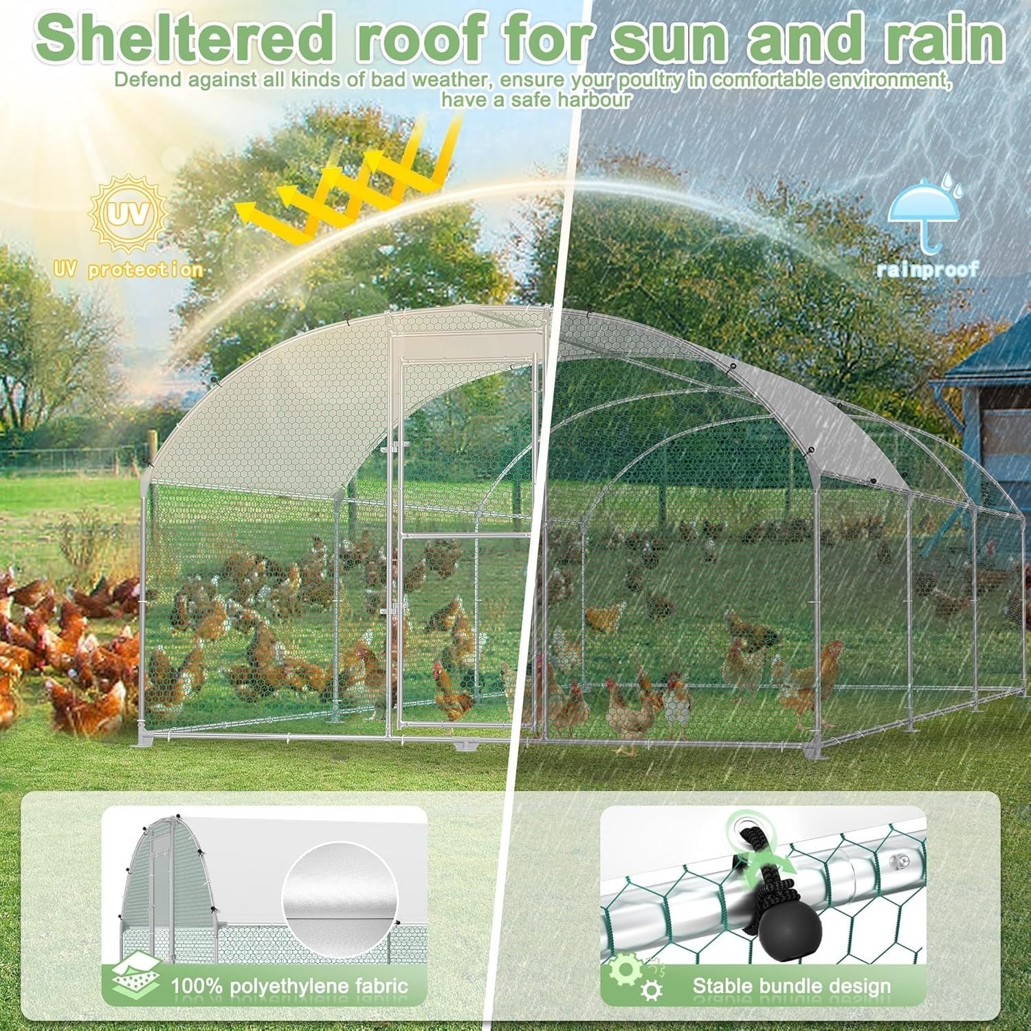 Large Walk In Chicken Run 3x2m Galvanised Metal Enclosure Roof Door